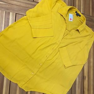 Yellow plus size button down 3/4 sleeve
